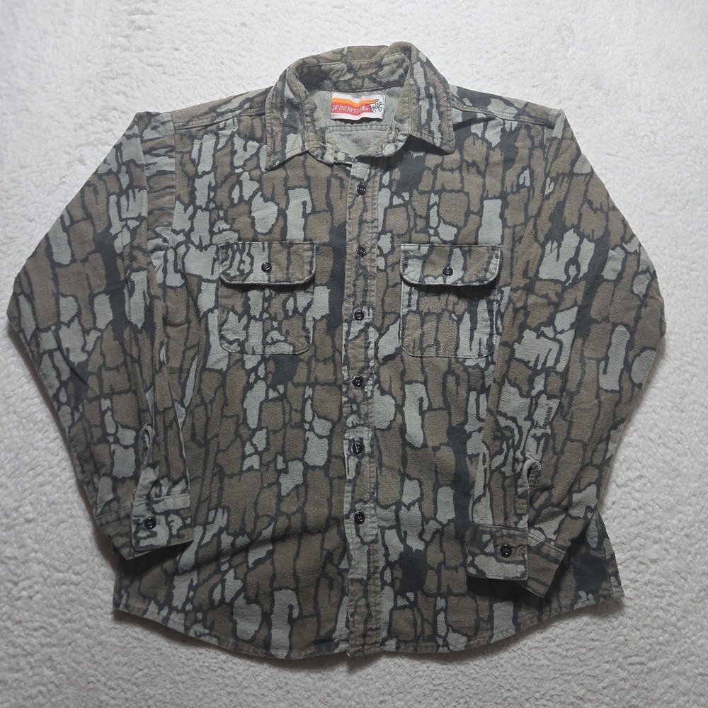 Vintage‎ Winchester Real bark Camo Button Up Shirt Size Large